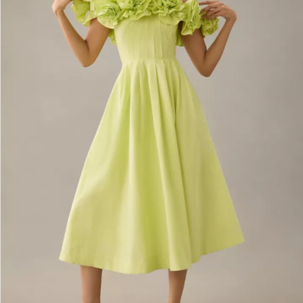 The Corina Ruffled Dress by Maeve in light green - Picture 3 of 14